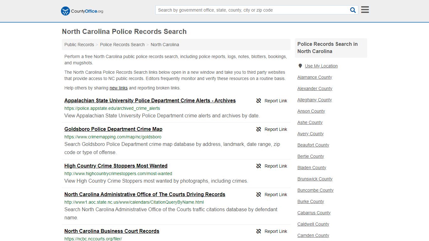 North Carolina Police Records Search - County Office